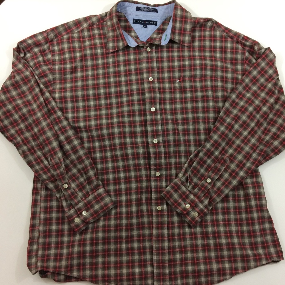 Tommy Hilfiger Mens Plaid Button Up Long Sleeve